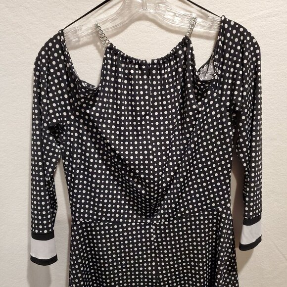 Michael Kors Stretch No Wrinkle Black White Polka Dot Cold Shoulder Zipper Small - Picture 10 of 11